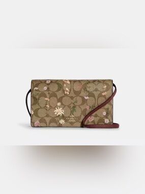 Coach C0035 Anna Signature Canvas Evergreen Field Floral Clutch Crossbody Bag